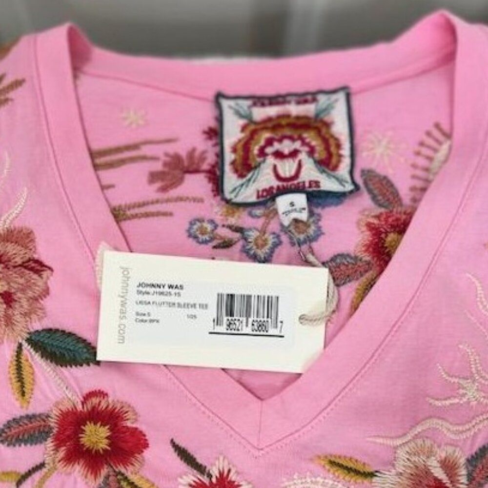 Johnny Was Lissa Flutter Sleeve Tee in Begonia/Pink – Size Small – NWT - Picture 5 of 7
